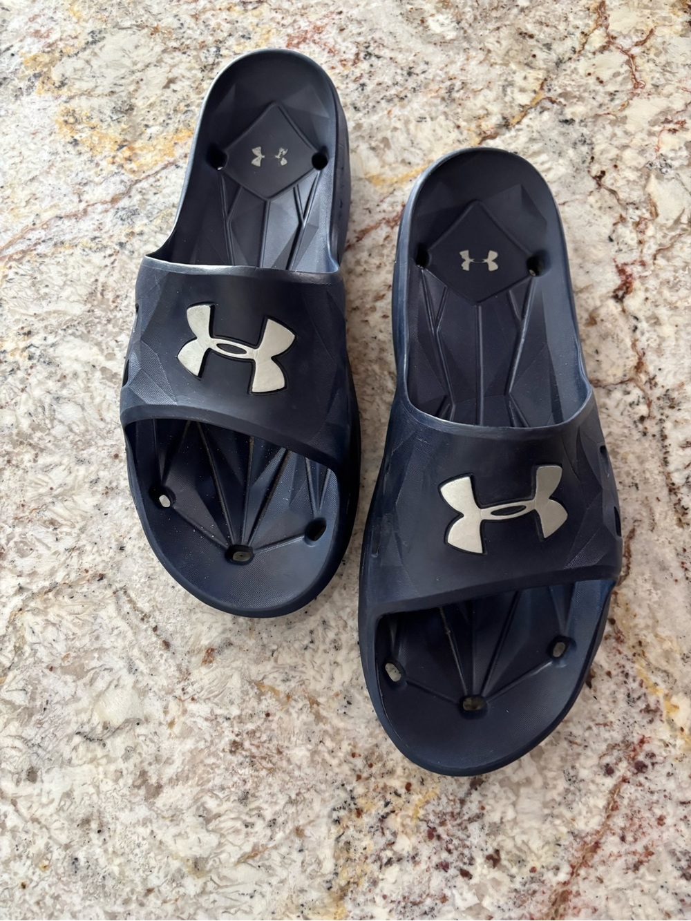 Under Armour Men’s Navy Slide Sandals with White Logo